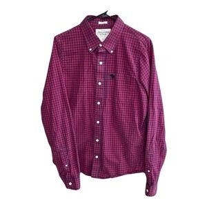Abercrombie Fitch Check Button Down Shirt Mens L Red Long Sleeve Muscle Fit